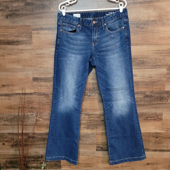 GAP 1969 Jeans Womens 31 R Wide Leg Flare Mid Rise Medium Dark Wash Stretch - Picture 1 of 10